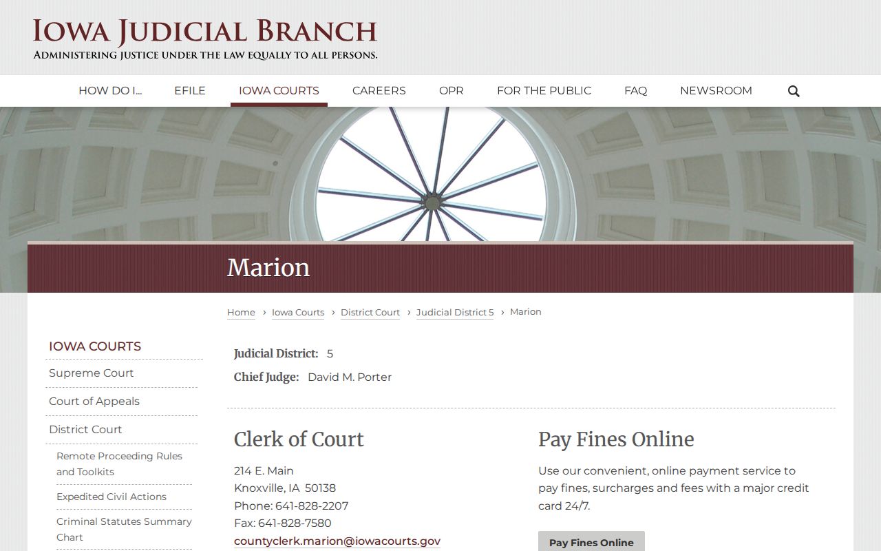 Marion County warrant records Clerk of Court contact page