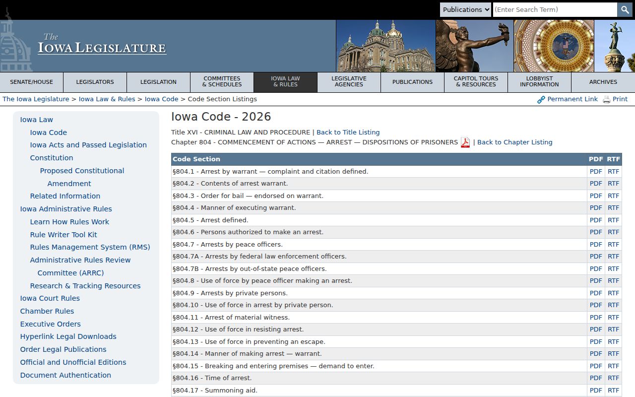 Iowa Chapter 804 rules for Marion County arrest warrants