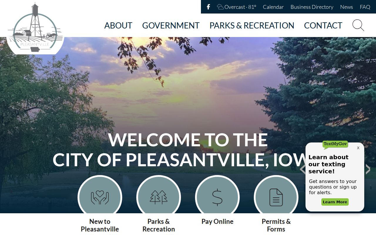 Official Pleasantville city page with local contact routing