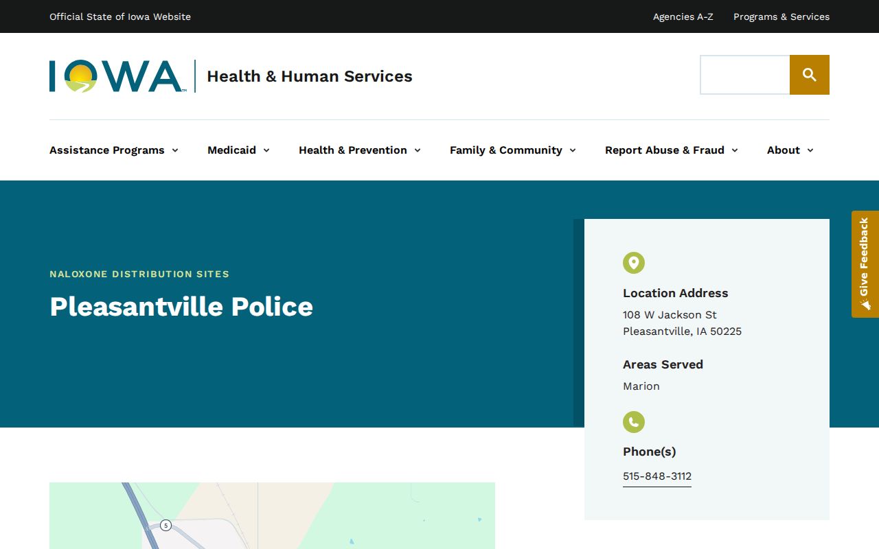 Official Iowa directory contact listing for Pleasantville Police